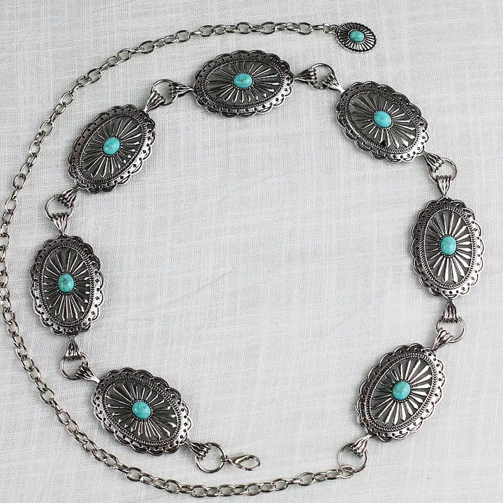 Turquoise Chain Belt in Silver