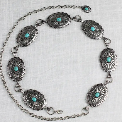 Turquoise Chain Belt in Silver