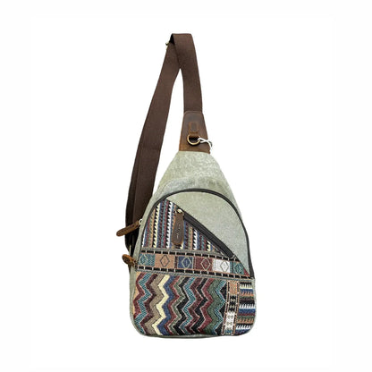 Upcycled Canvas & Southwestern Woven Sling Bag