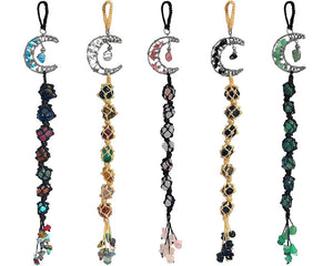 Macrame Wrapped Agate Stone & Moon Chip Ornament Keychain