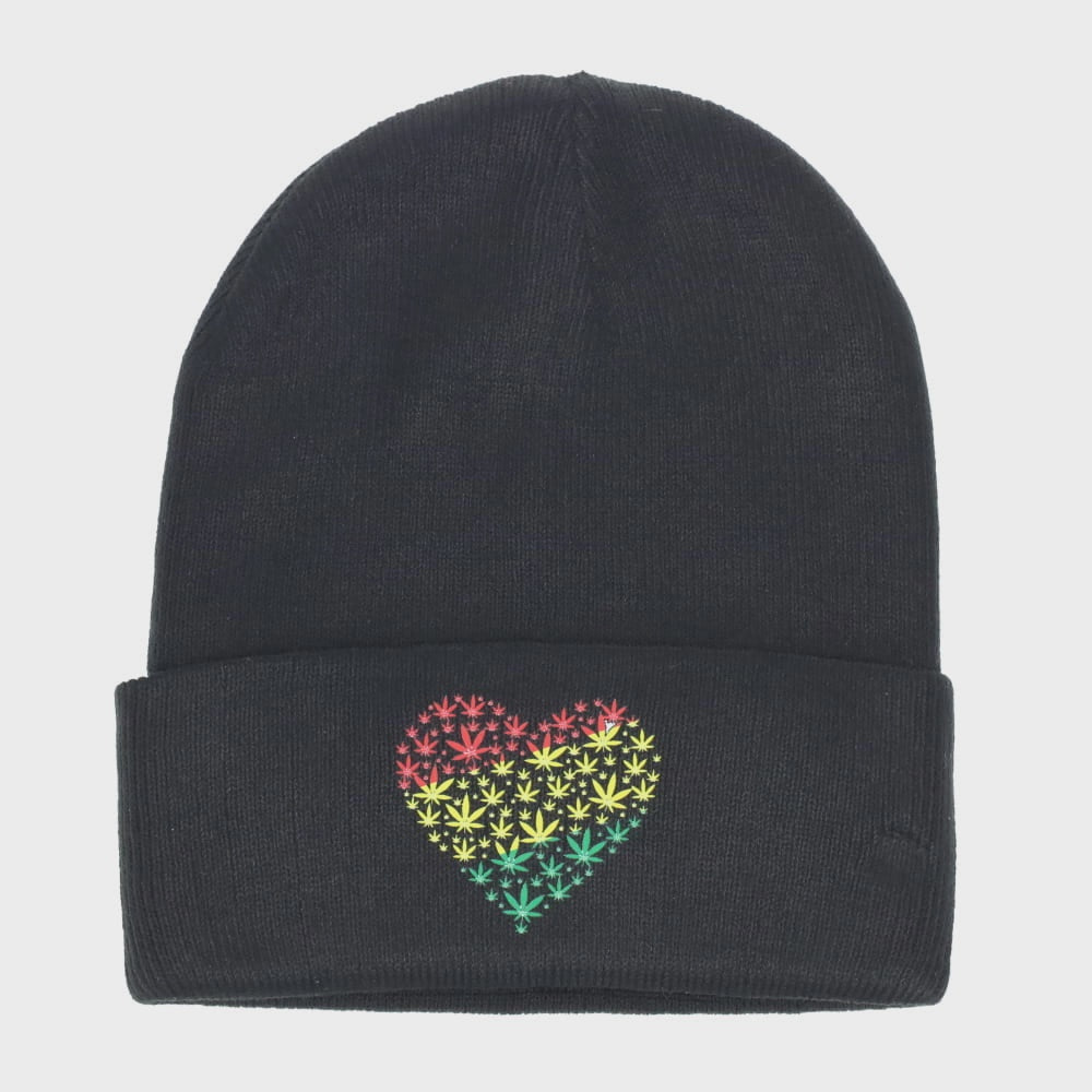 Rasta Leaves Heart Black Beanie