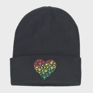 Rasta Leaves Heart Black Beanie