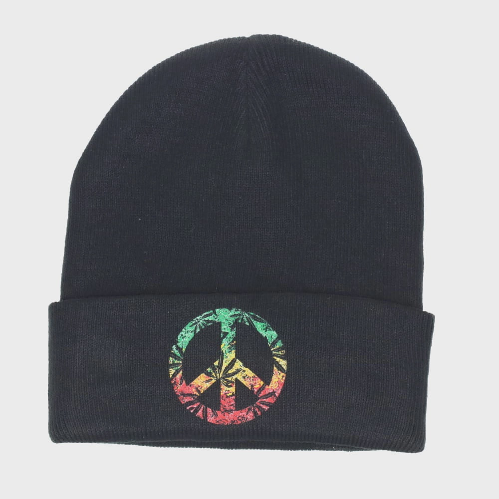 Rasta Peace Leaves Black Beanie