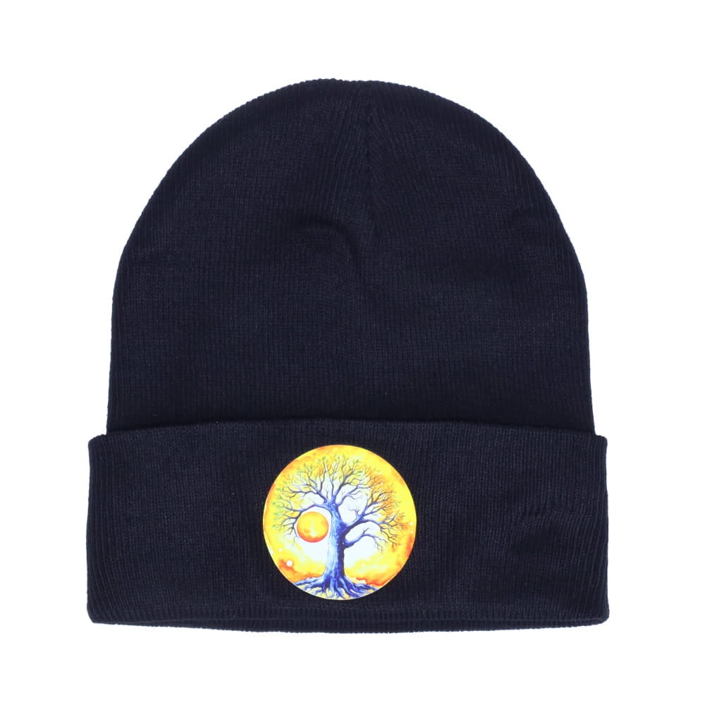 Tree of Life Moon on Black Beanie