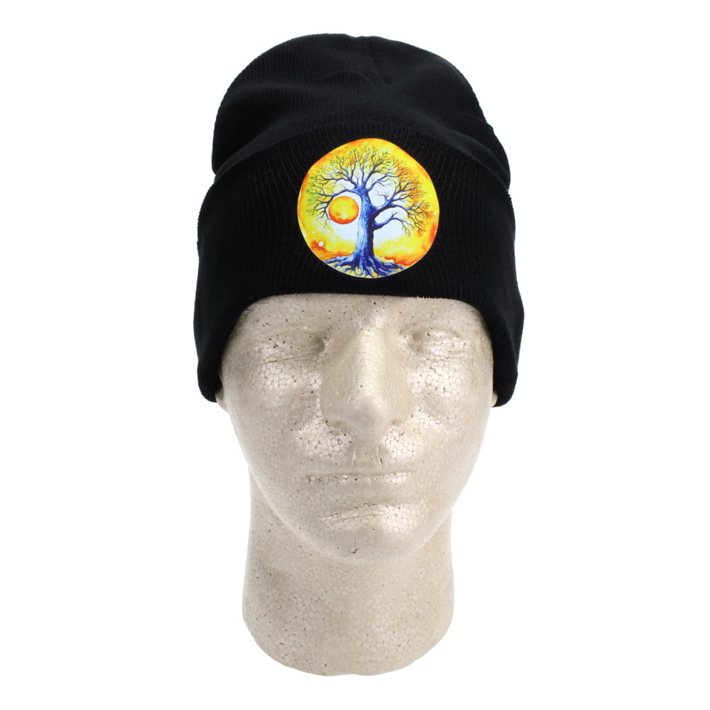 Tree of Life Moon on Black Beanie