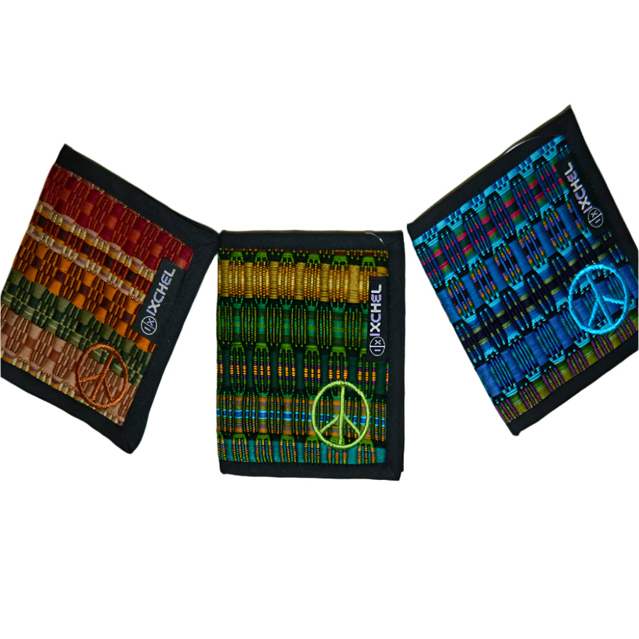 Brocaded 2-Fold Wallet With Peace Sign Embroidery SALE