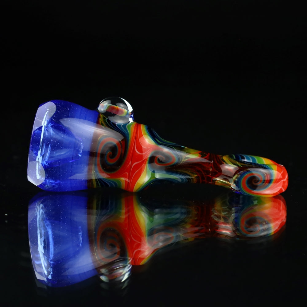 Cowboy Glass UV Blue and Black Rainbow Wigwag Faceted Chillum