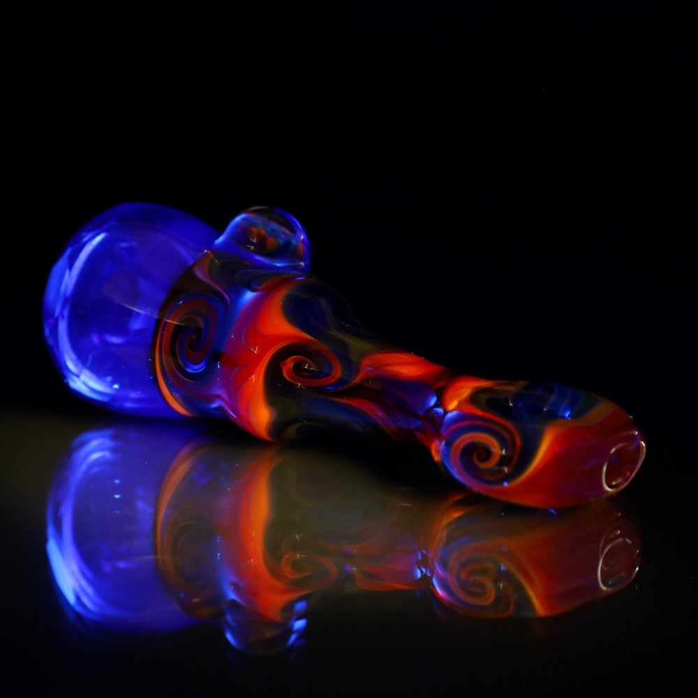 Cowboy Glass UV Blue and Black Rainbow Wigwag Faceted Chillum