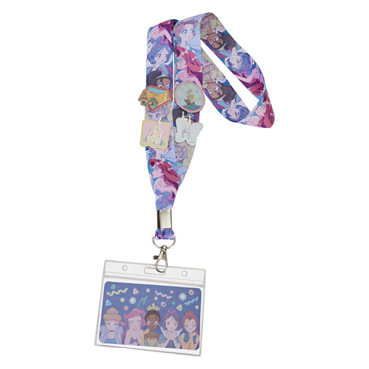 Loungefly Disney Princess Manga Style Lanyard With Card Holder with Pins