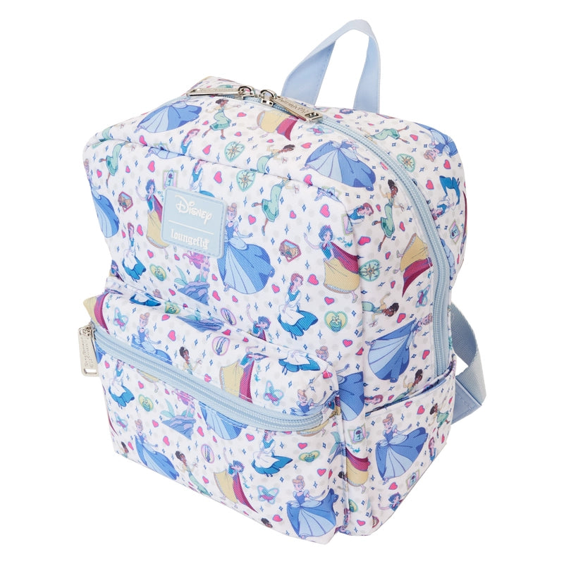 Loungefly Disney Princess Manga Style All-Over Print Nylon Square Mini Backpack