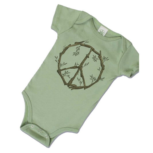 Soul Flower Driftwood Peace Sign Organic Baby Bodysuit