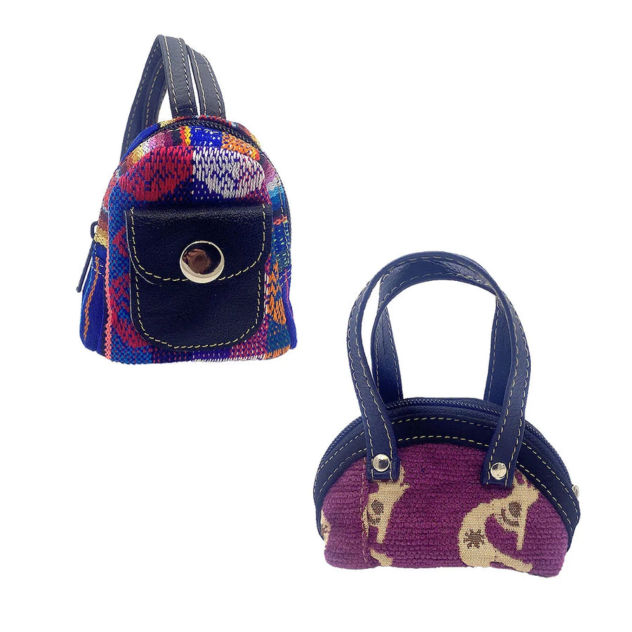 Handmade Mini Ecuadorian Coin Bag with Leather Strap - Assorted
