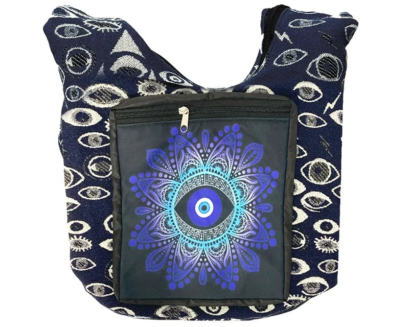 Evil Eye Graphic Ecuadorian Boho Messenger Bag with Front Pocket