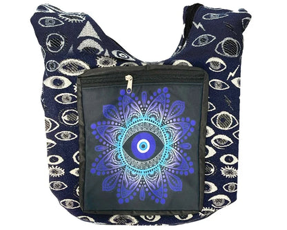 Evil Eye Graphic Ecuadorian Boho Messenger Bag with Front Pocket