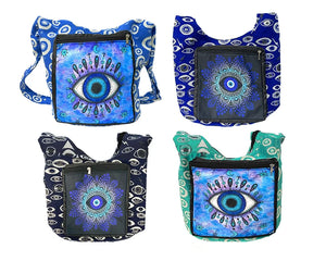 Evil Eye Graphic Ecuadorian Boho Messenger Bag with Front Pocket