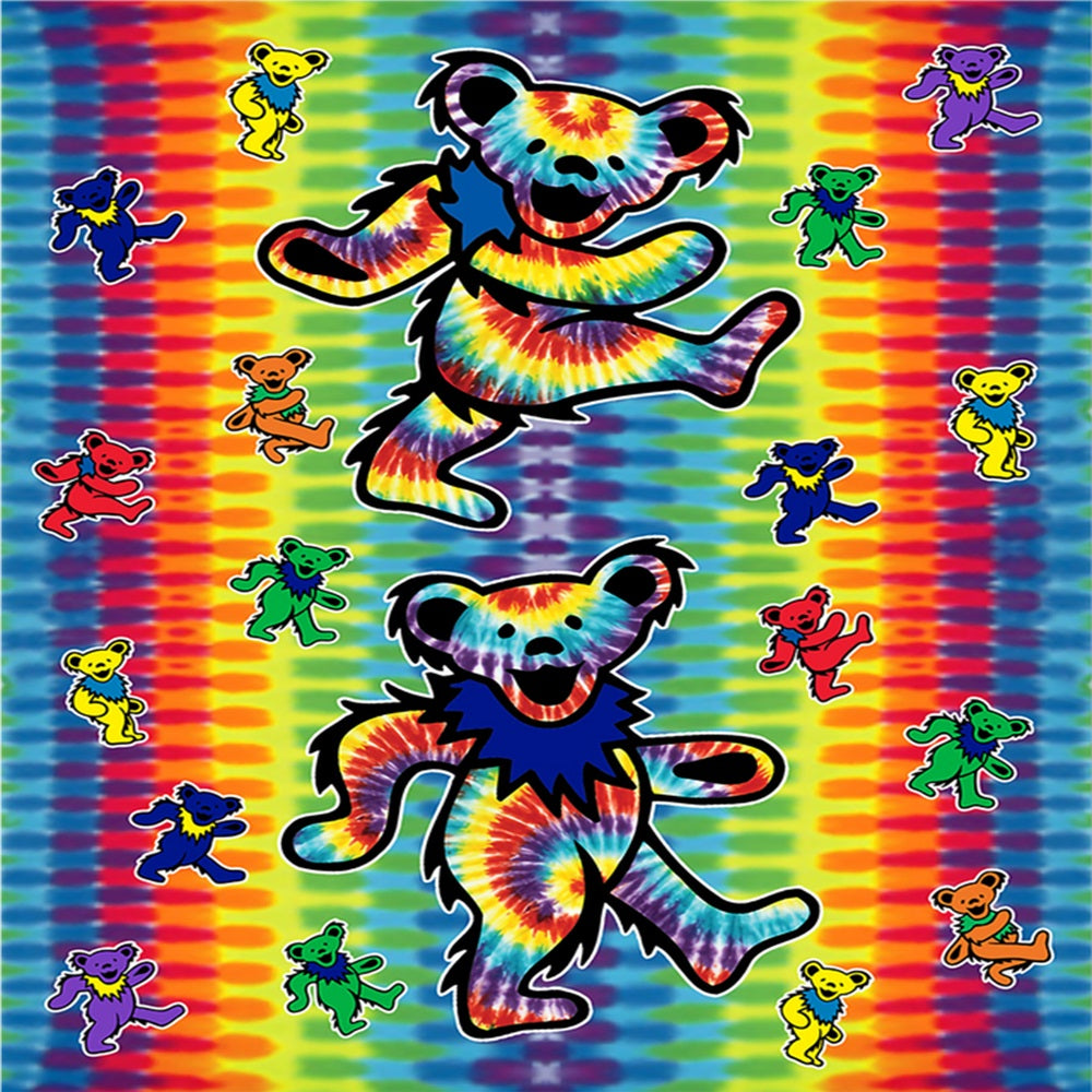 Grateful Dead Bears Tie Dye Fleece Blanket