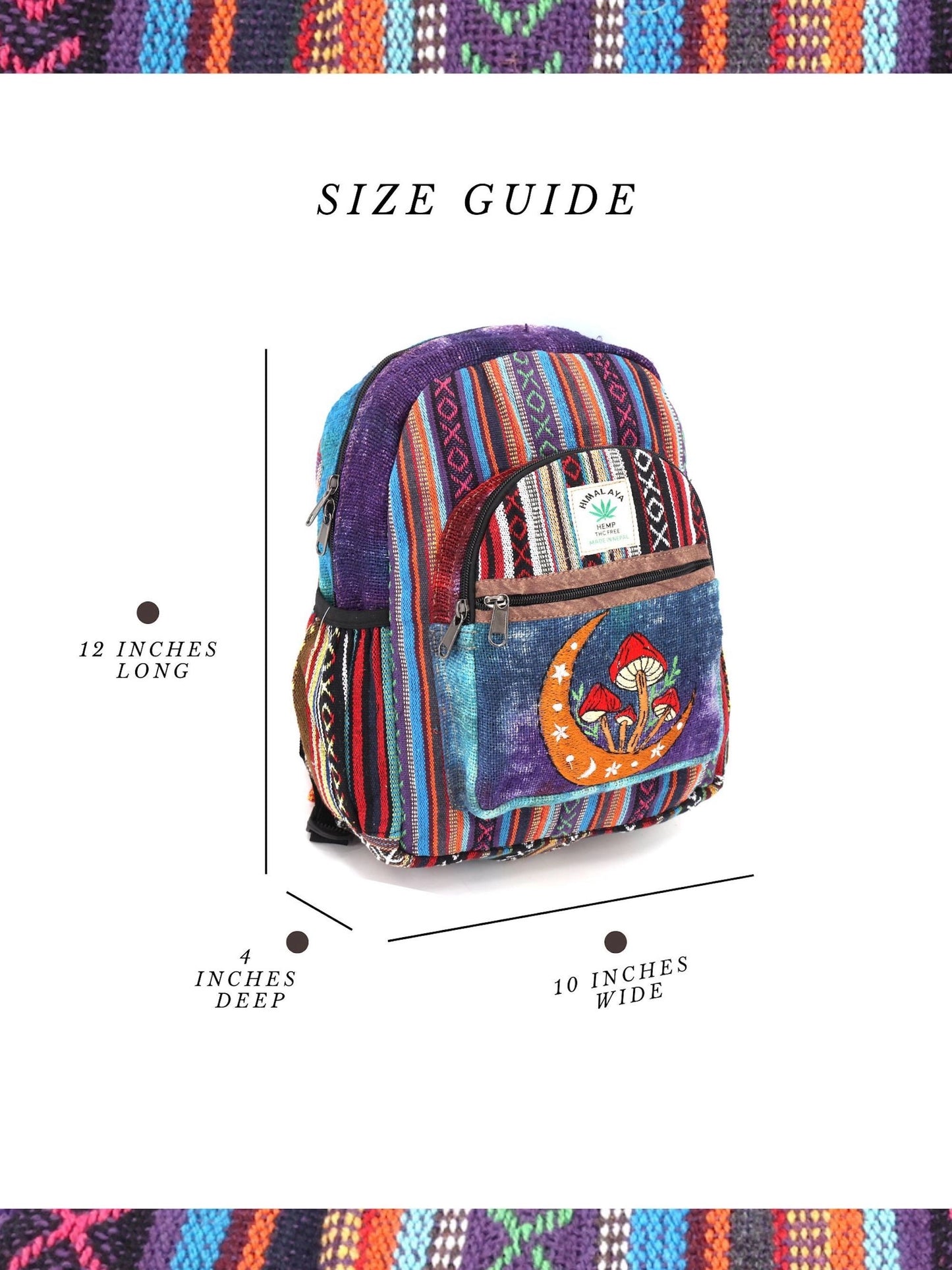 Tie Dyed Hemp Embroidered Moon Mushroom Mini Backpack