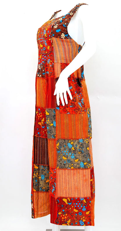 Mushroom Pattern Patchwork Overalls in Orange