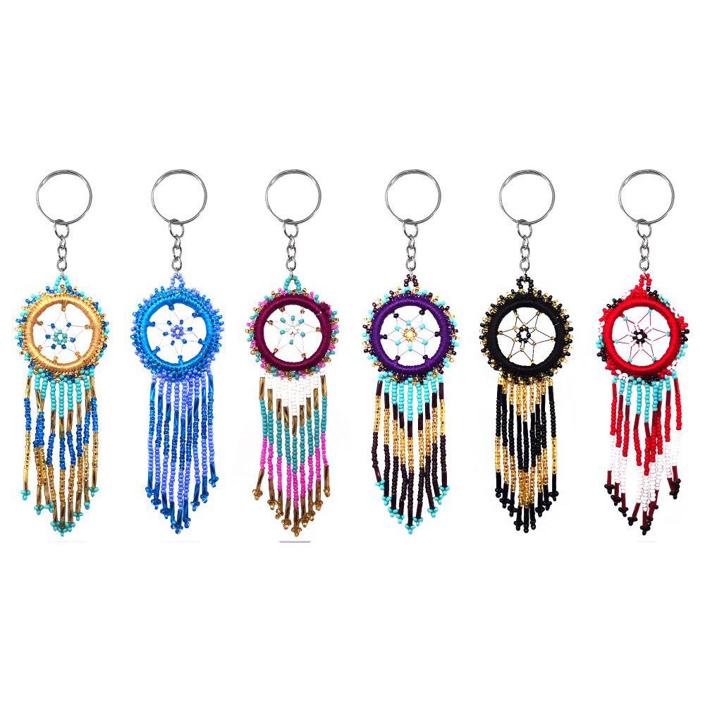Handed Threaded Seed Bead Dreamcatcher Keychain