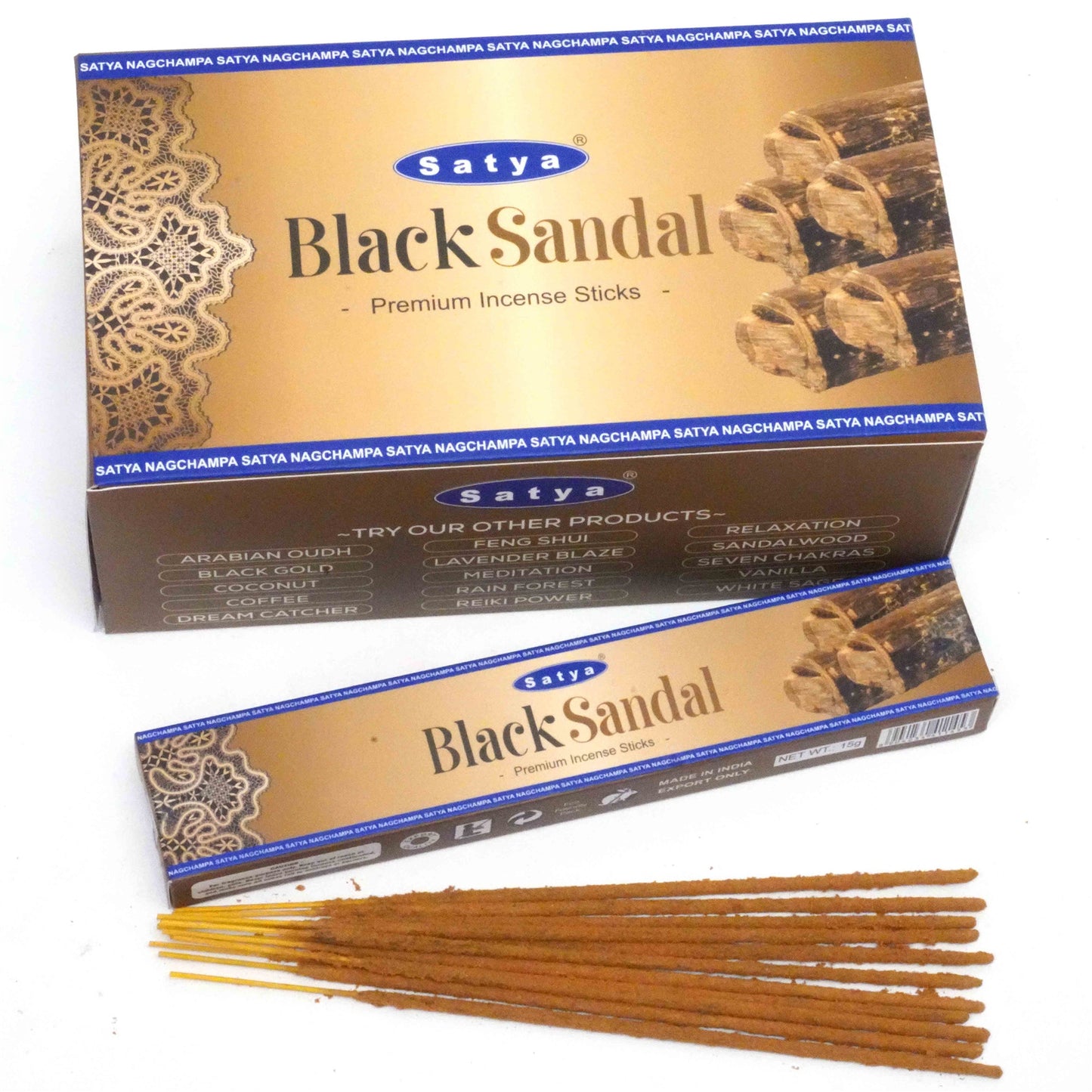 Black Sandal 15g Satya Incense Sticks