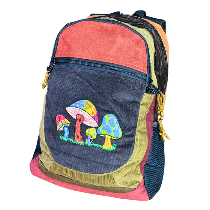 Ixchel Cotton Corduroy & Denim with Mushroom Embroidery Backpack SALE