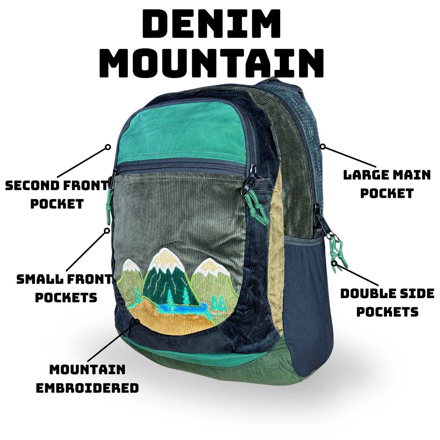 Medium Corduroy Mountain Embroidery Backpack