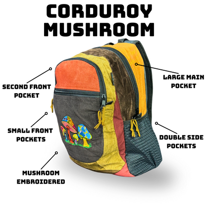 Big Corduroy Daypack with Mushrooms