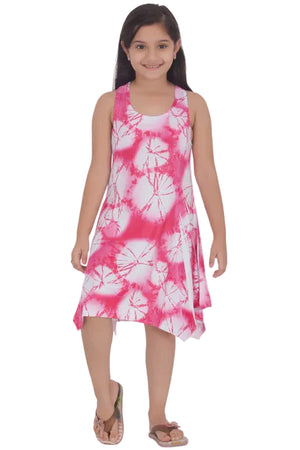 Kids Tie Dye Lace Back Sleeveless Umbrella Dress