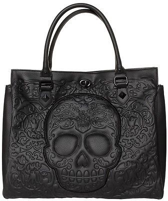 Loungefly Originals Black on Black Lattice Skull Tote Bag