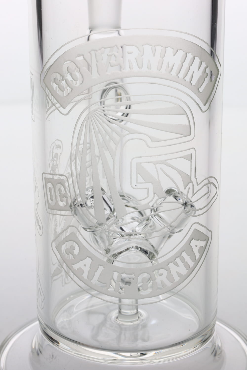 Governmint Glass x D Wreck Clear Sandblast V Twin Perc Water Pipe