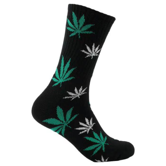 Mad Toro Leaf Socks - Black with Green & White Print