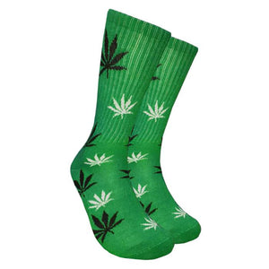 Mad Toro Leaf Socks - Green with Black & White Print