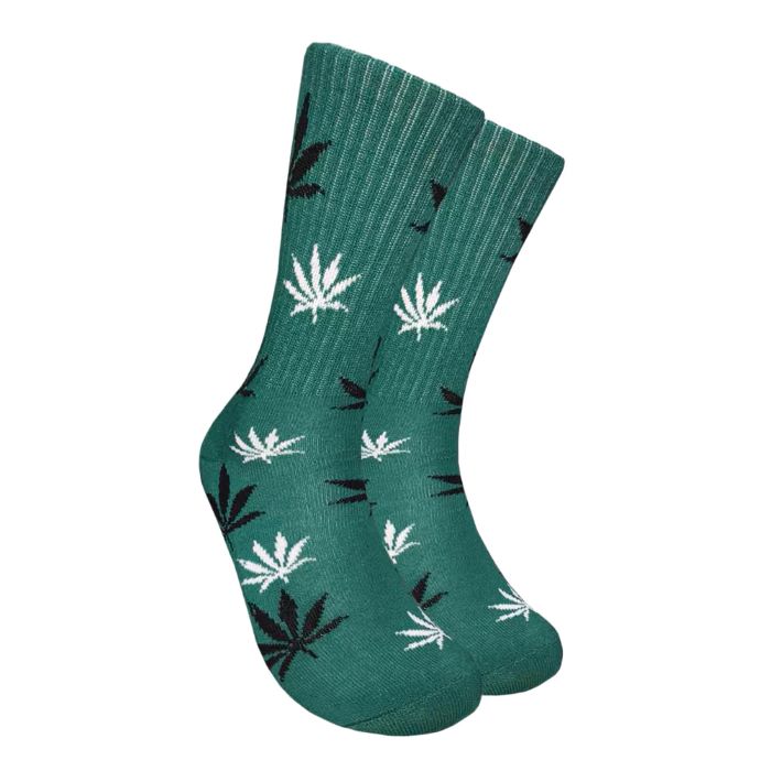 Mad Toro Leaf Socks - Dark Green with Black & White Print