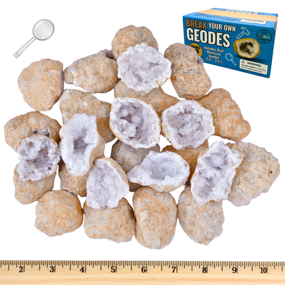 Break Your Own Geodes Kit for Kids – (1.5–5.5”) Natural Crystal Geodes with Magnifying Glass & Learning Guide – STEM Science Rock Kit – Gift-Ready Educational Set for Kids Ages 6–12