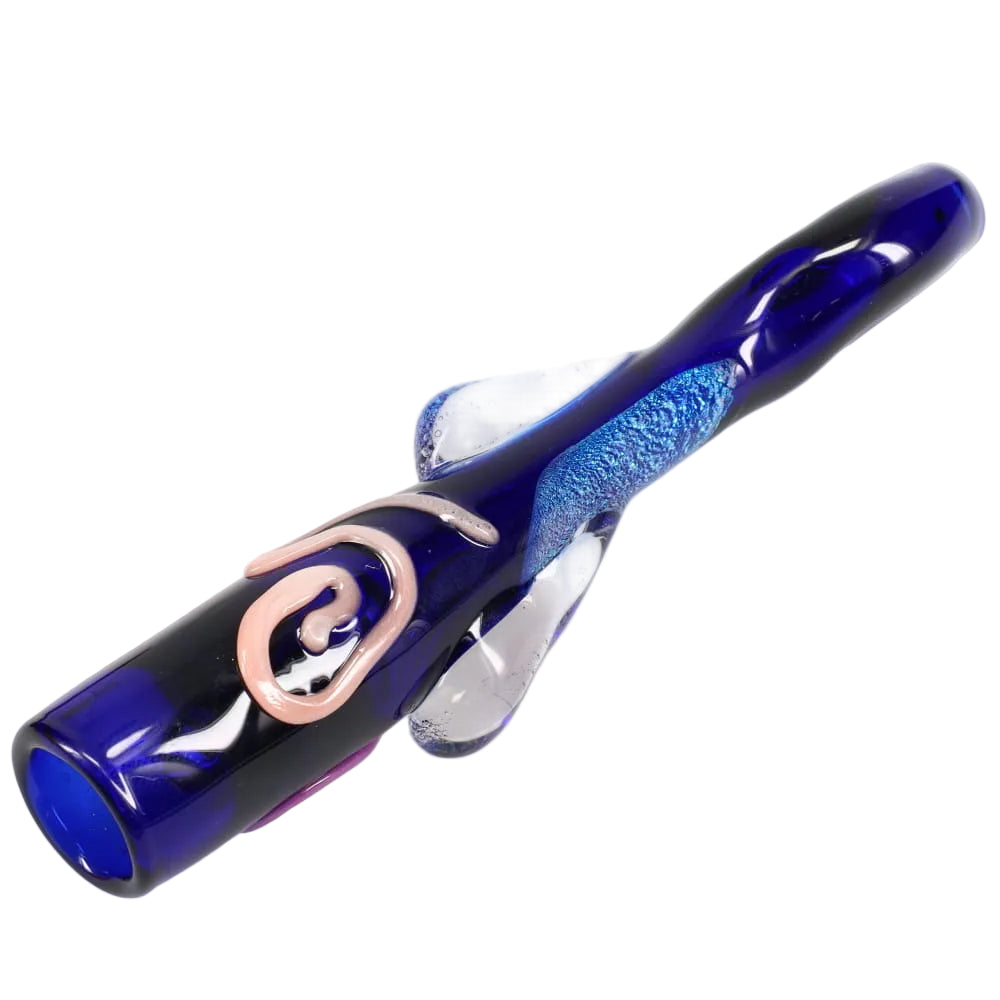 Matty White Glass Black and Dichro Squiggle Chillum