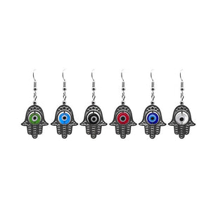 Metal Hamsa Hand Earring with Acrylic Evil Eye