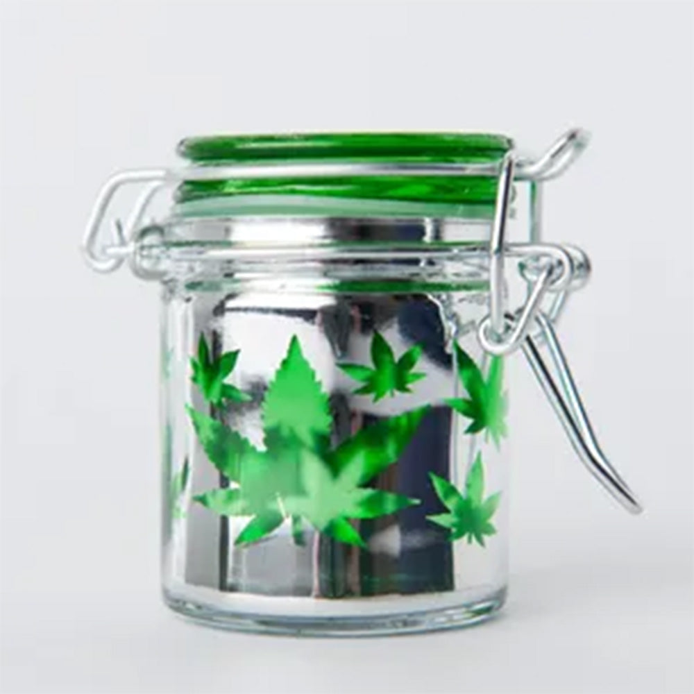 Metallic Silver and Green Leaves Jar - 1.5oz