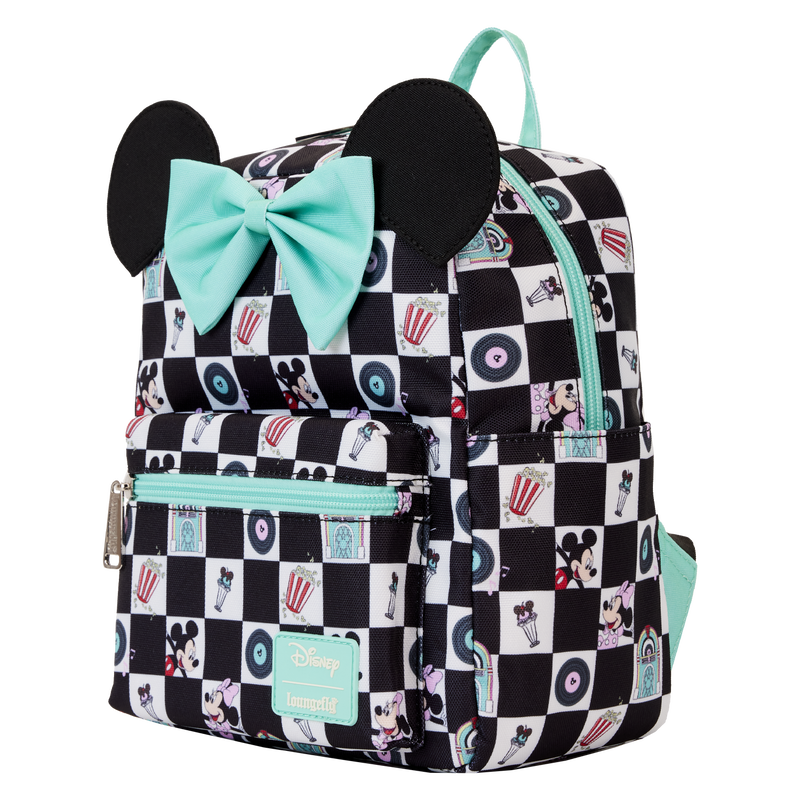 Loungefly x Mickey & Minnie Date Night Diner Checkered All-Over Print Nylon Mini Backpack