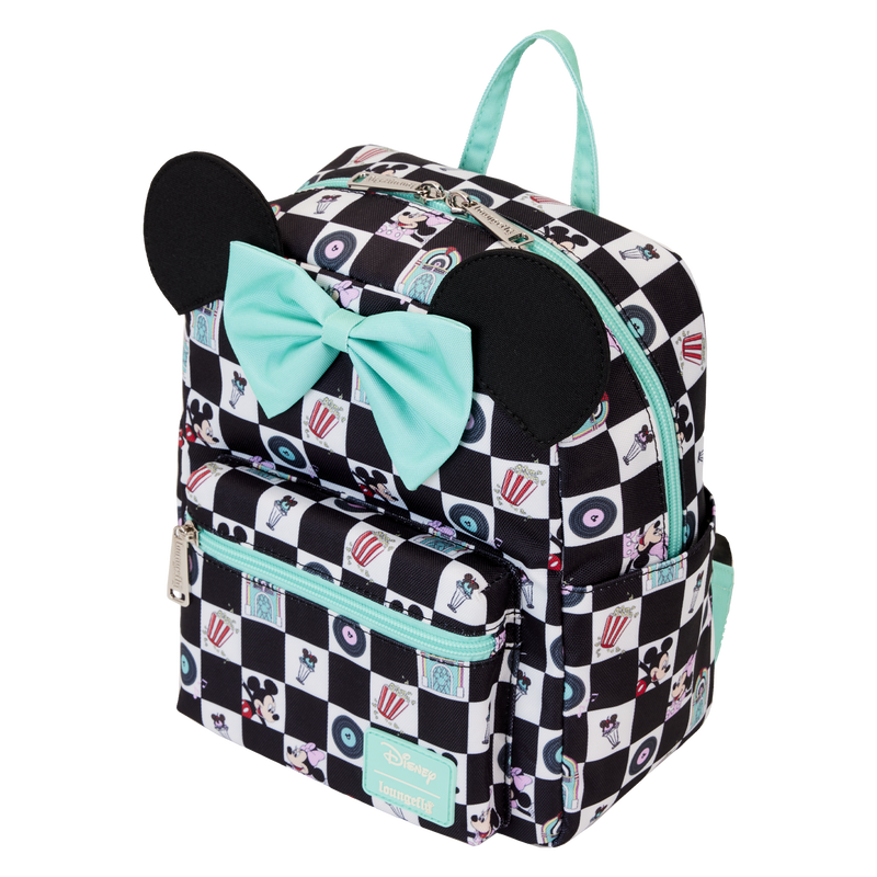 Loungefly x Mickey & Minnie Date Night Diner Checkered All-Over Print Nylon Mini Backpack