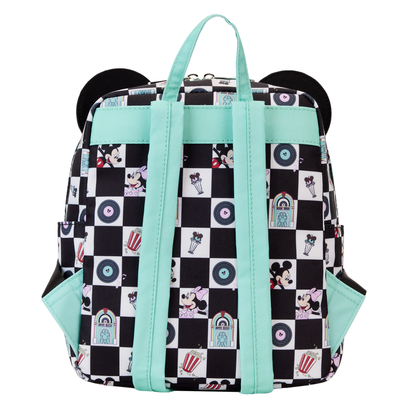 Loungefly x Mickey & Minnie Date Night Diner Checkered All-Over Print Nylon Mini Backpack