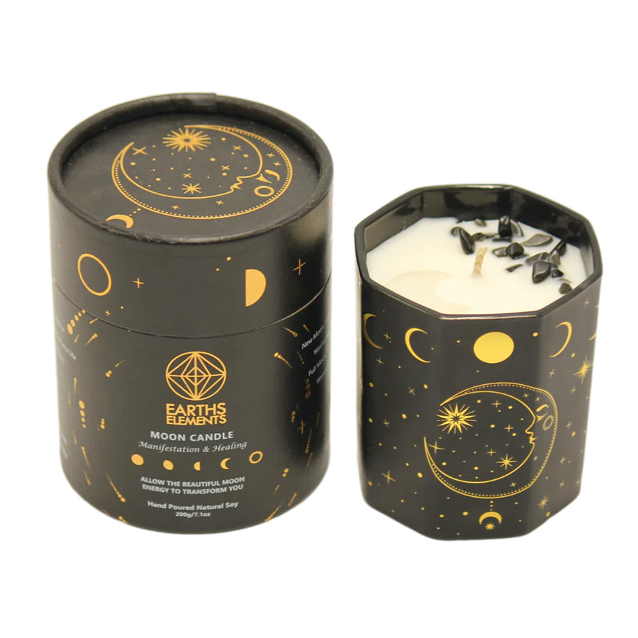 Earth's Elements Moon Phase Crystal Candle