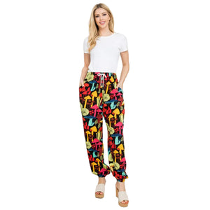 Mushroom Print Pants With Pocket And Draw String