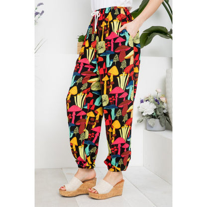 Mushroom Print Pants With Pocket And Draw String