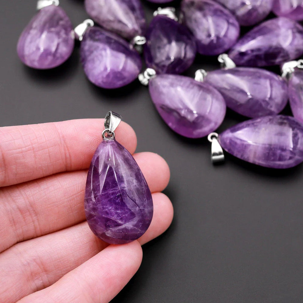 Natural Purple Amethyst Gemstone Teardrop Pendant