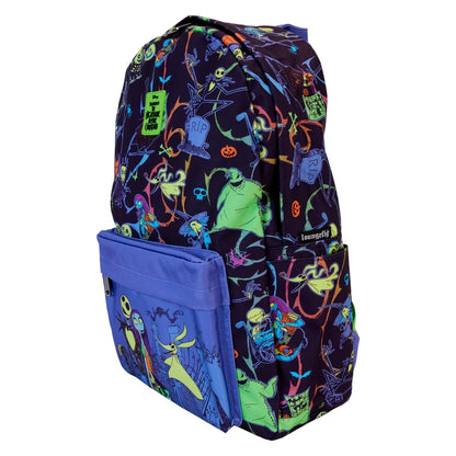 Loungefly Nightmare Before Christmas Neon Glow All-Over Print Nylon Full-Size Backpack