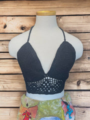 Diamonds Cover Up Cotton Lined Crochet Top with Diamond Design in Black