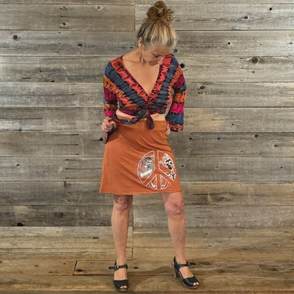 Peggy-O Grateful Dead Embroidered Skirt in Rust Color