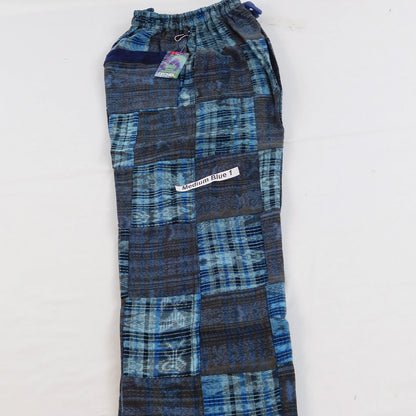 Patchwork Pants in Hand Woven Cotton - Blue