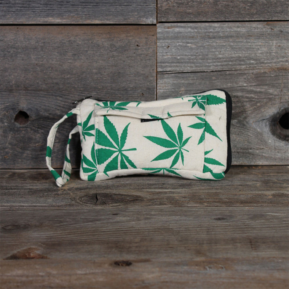 Pot Leaf Padded Stash Bag w/ Double Pockets - 8x5