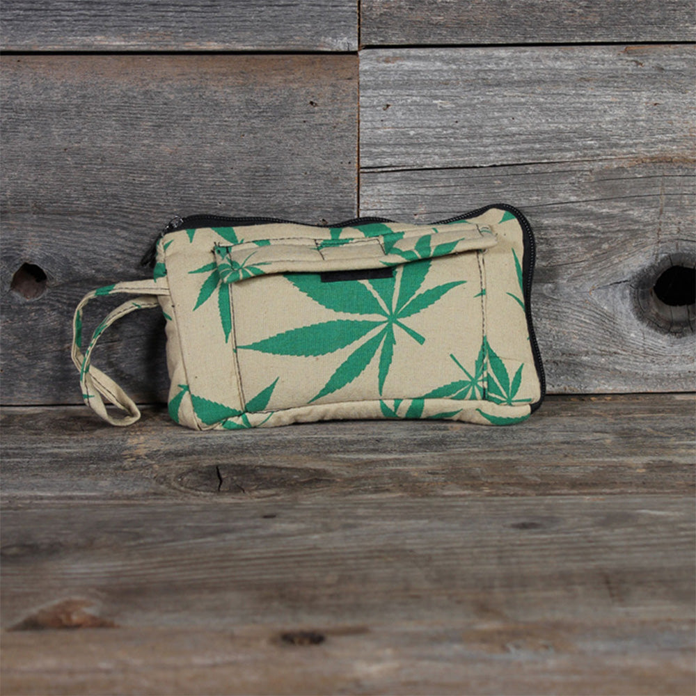 Pot Leaf Padded Stash Bag w/ Double Pockets - 8x5